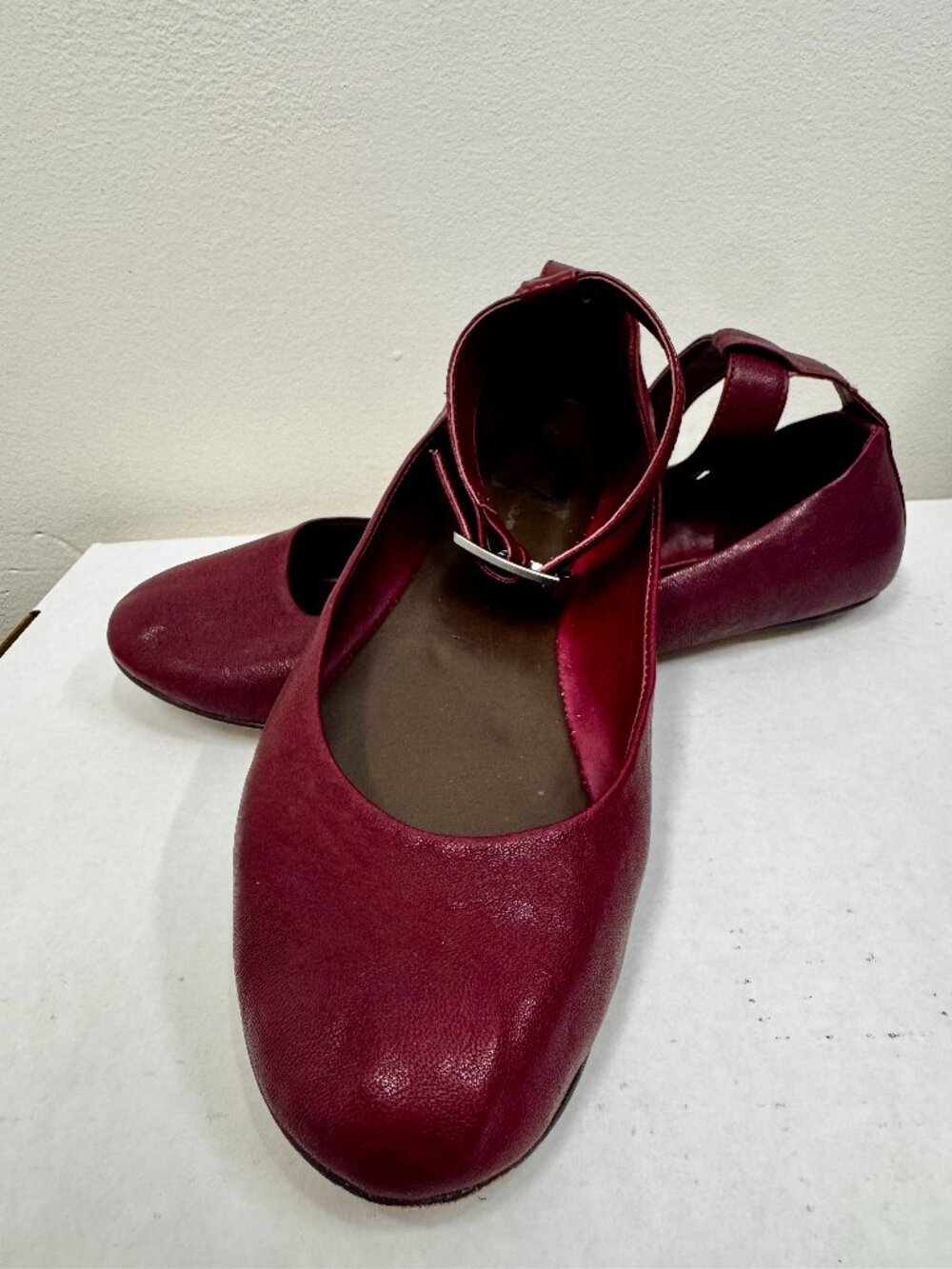Y2K 7 For All Mankind Womens Ballet Flats Cranberry Ankle Strap Leather Shoes